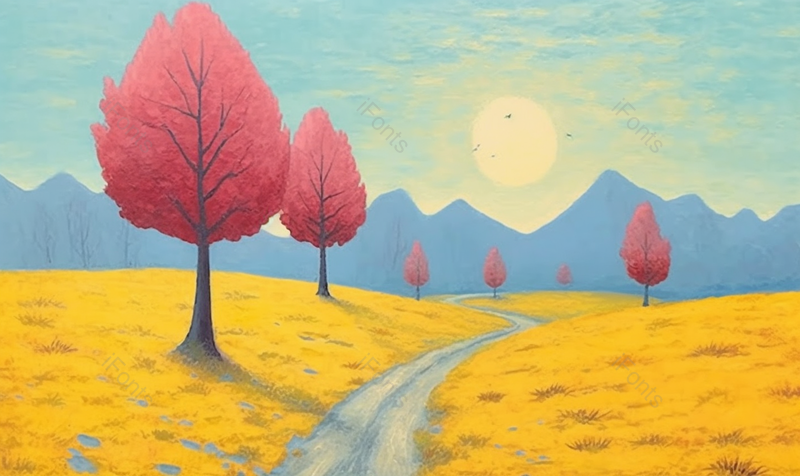 抽象红色枫树夕阳风景插画,插画/手绘图,插画/手绘图库,插画/手绘图下载,插画/手绘